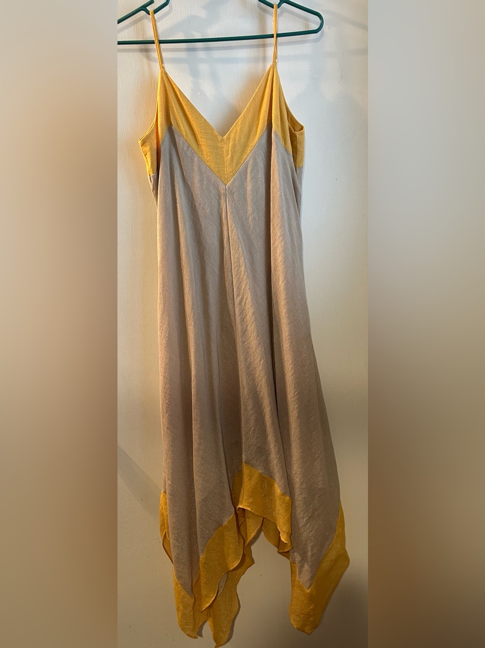 NIC+ZOE Beige and Yellow Asymmetrical Slip Dress Size M